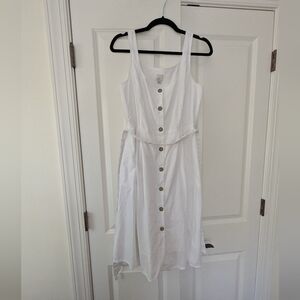 A New Day White Cotton Lined Button Up A Line Summer Dress Size 8 With Waist Tie